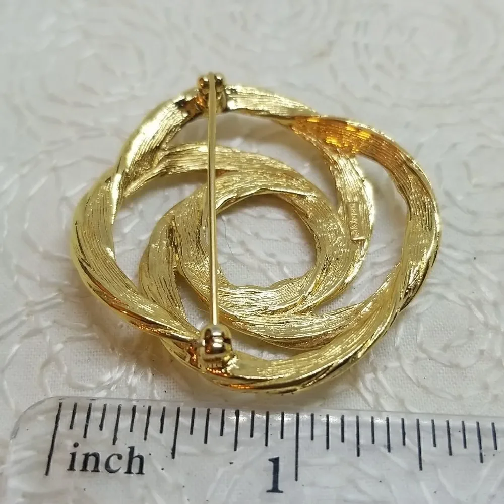 Monet Swirl Brooch Pin Open Gold Tone Circle